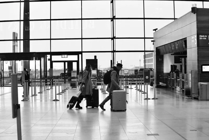 Travellers in an international airport